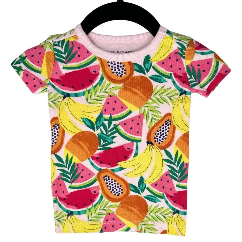 Janie & Jack 6 - 12 Months Pajamas Baby Good Night Fruit Print Set 100% Cotton